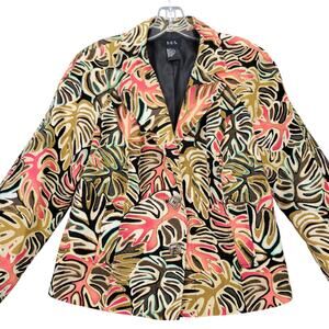 RQT Tan Corduroy Jacket Size M Dress Coat Floral Buttons Lined Long Sleeve Women